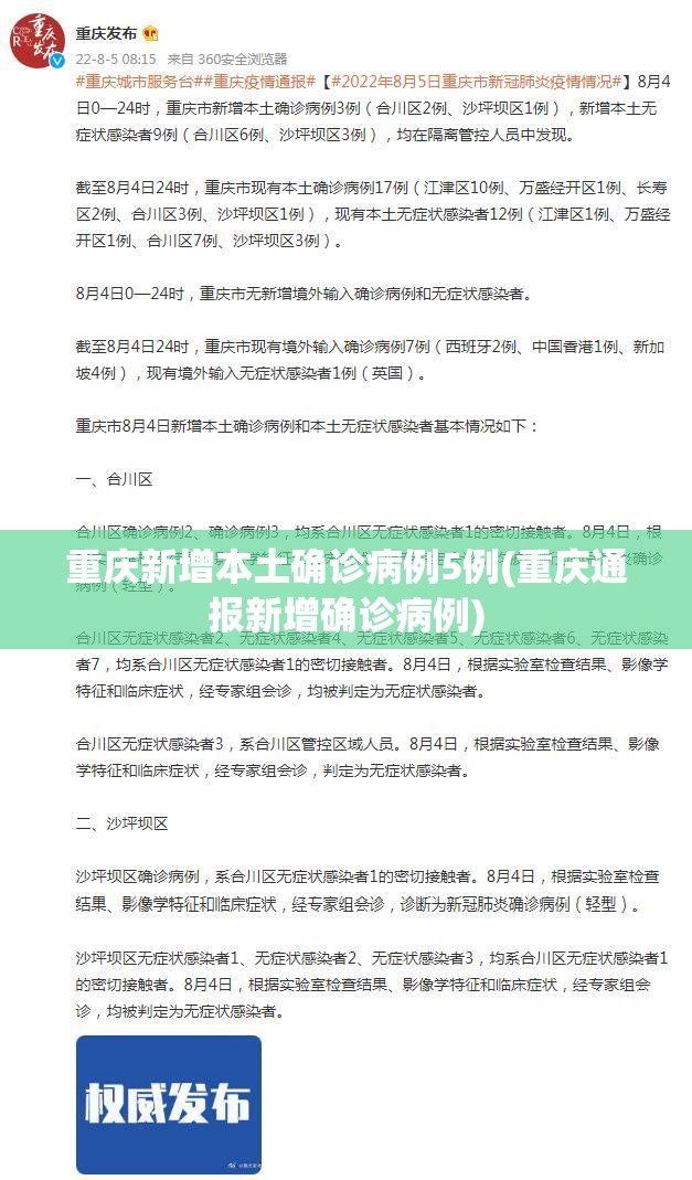 重庆新增本土确诊病例5例(重庆通报新增确诊病例) 重庆新增本土确诊病例5例(重庆通报新增确诊病例)