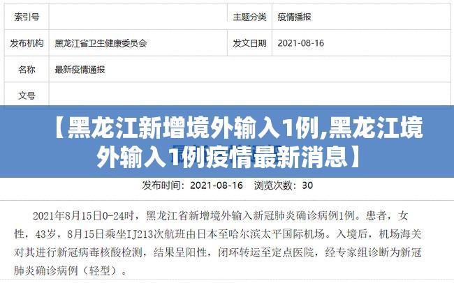 【黑龙江新增境外输入1例,黑龙江境外输入1例疫情最新消息】