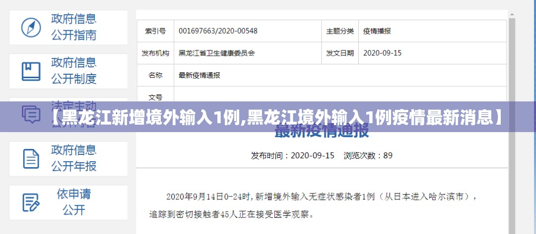 【黑龙江新增境外输入1例,黑龙江境外输入1例疫情最新消息】