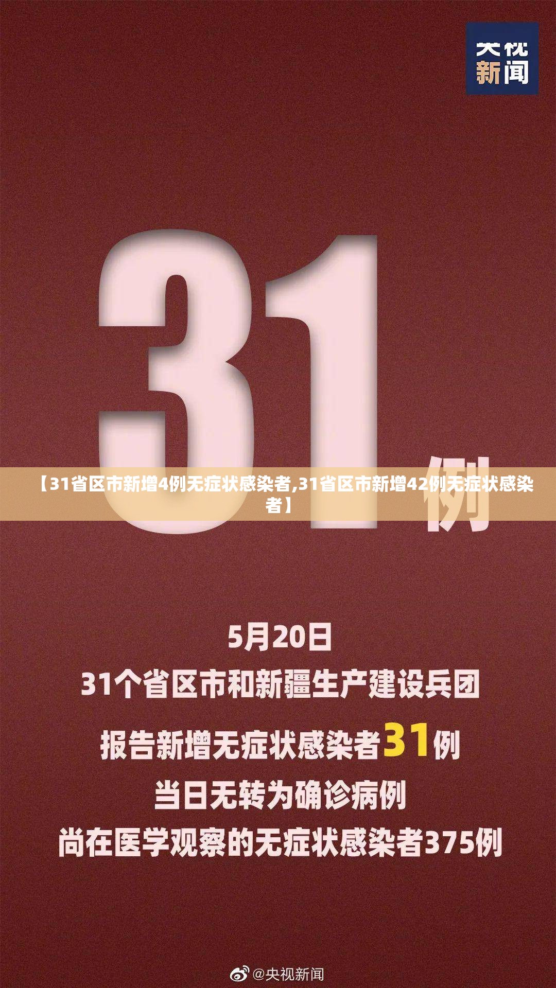 【31省区市新增4例无症状感染者,31省区市新增42例无症状感染者】 【31省区市新增4例无症状感染者,31省区市新增42例无症状感染者】