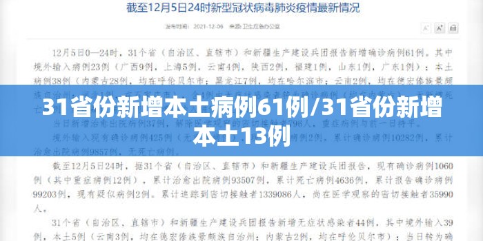 31省份新增本土病例61例/31省份新增本土13例
