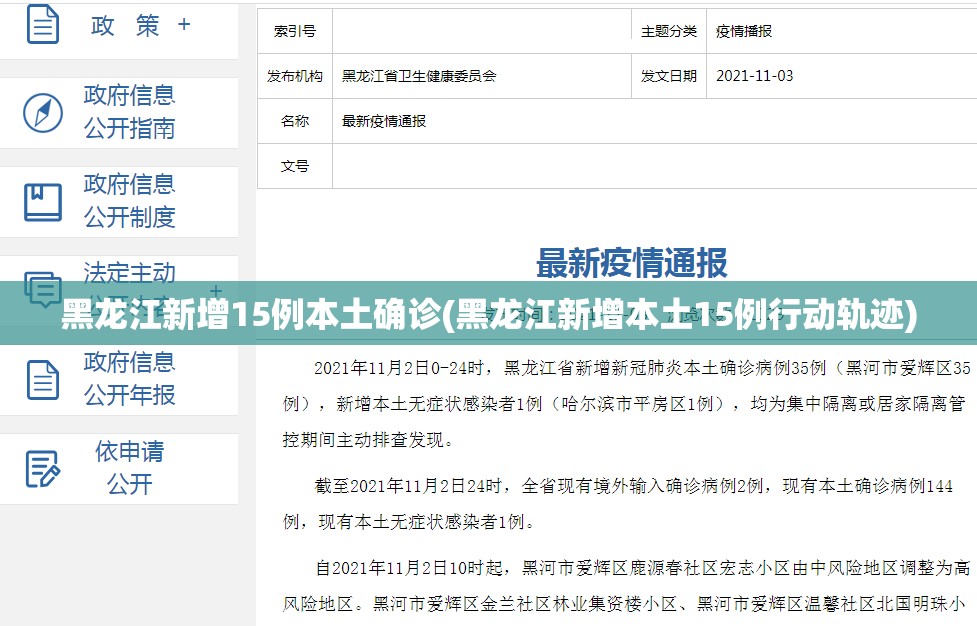 黑龙江新增15例本土确诊(黑龙江新增本土15例行动轨迹) 黑龙江新增15例本土确诊(黑龙江新增本土15例行动轨迹)