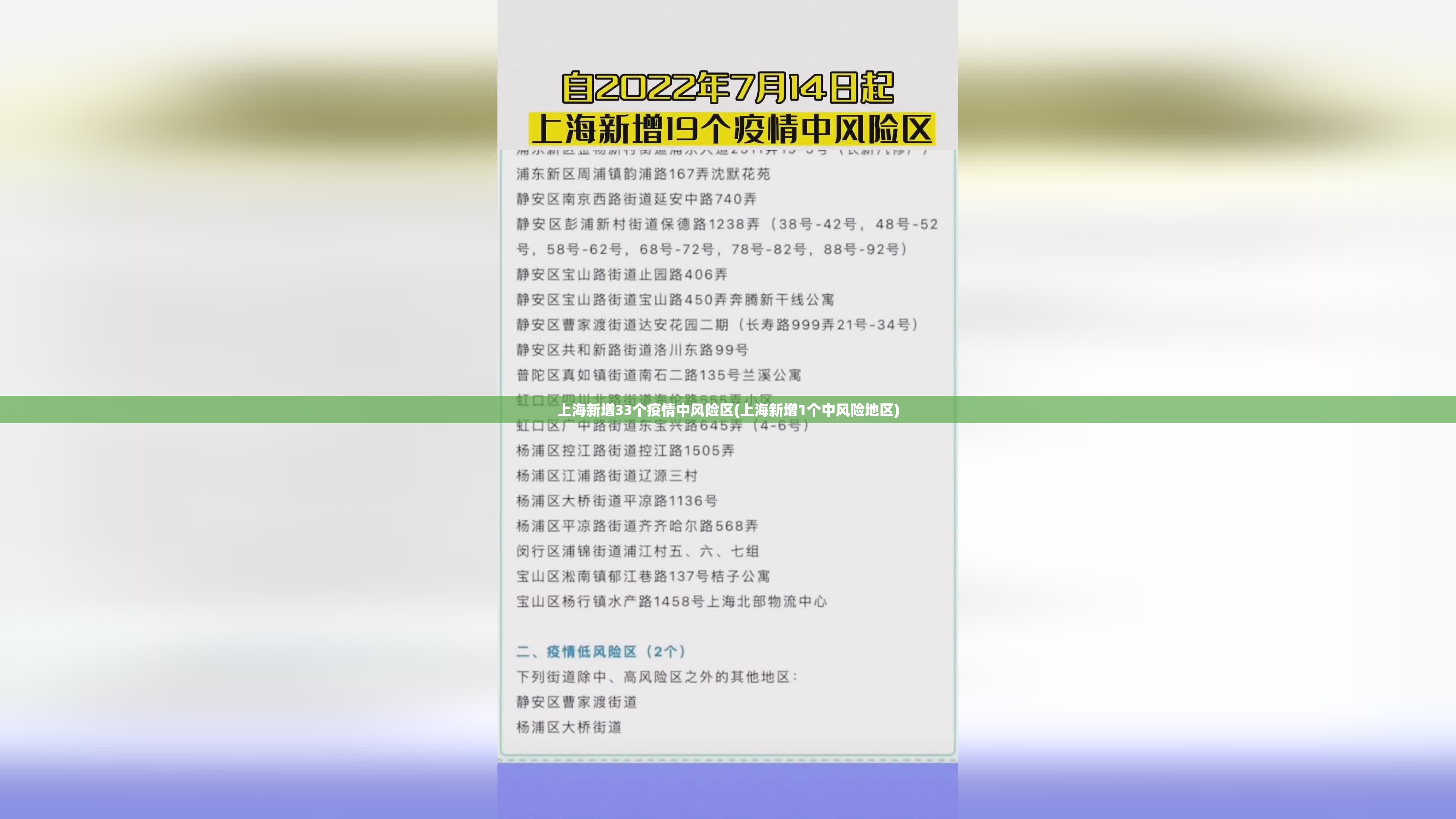 上海新增33个疫情中风险区(上海新增1个中风险地区) 上海新增33个疫情中风险区(上海新增1个中风险地区)