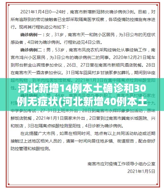 河北新增14例本土确诊和30例无症状(河北新增40例本土26例无症状) 河北新增14例本土确诊和30例无症状(河北新增40例本土26例无症状)