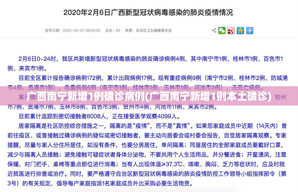 广西南宁新增1例确诊病例(广西南宁新增1例本土确诊) 广西南宁新增1例确诊病例(广西南宁新增1例本土确诊)