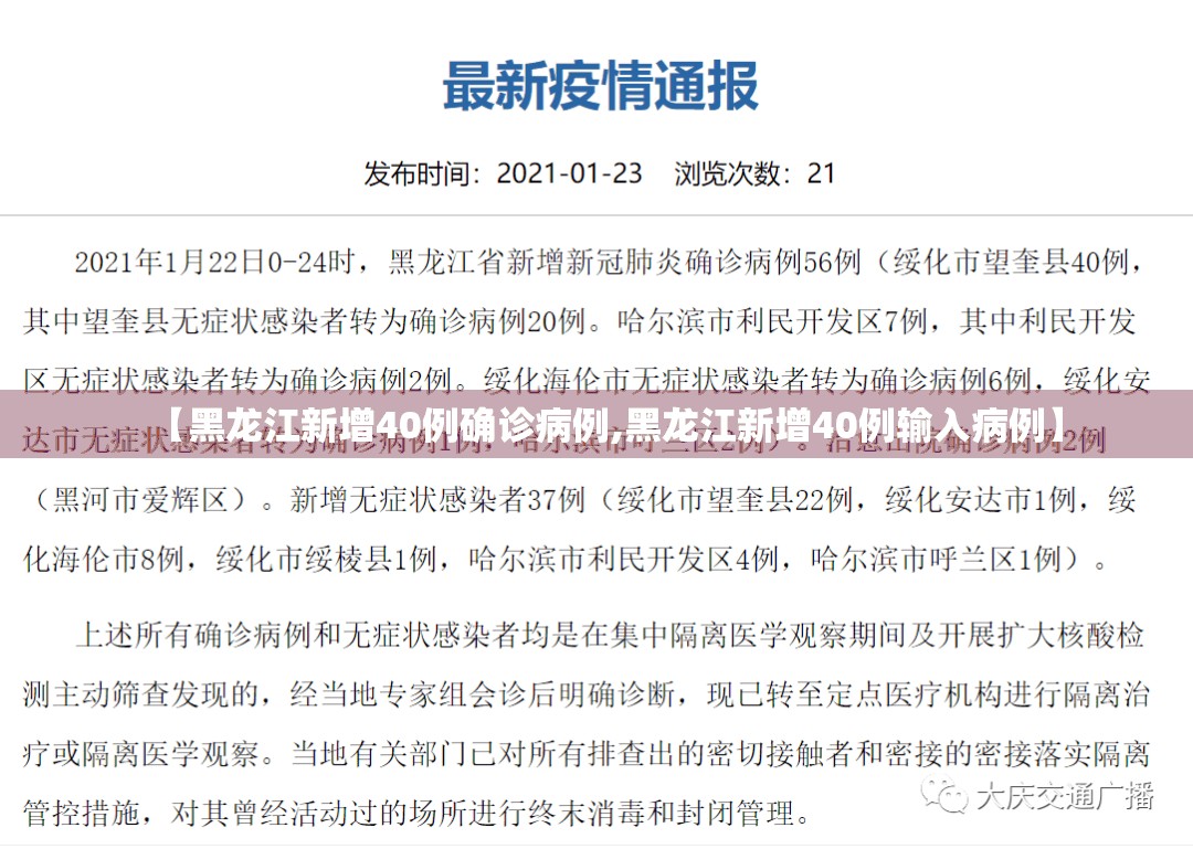 【黑龙江新增40例确诊病例,黑龙江新增40例输入病例】 【黑龙江新增40例确诊病例,黑龙江新增40例输入病例】